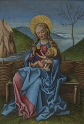 La Vergine e il Bambino su una panchina erbosa